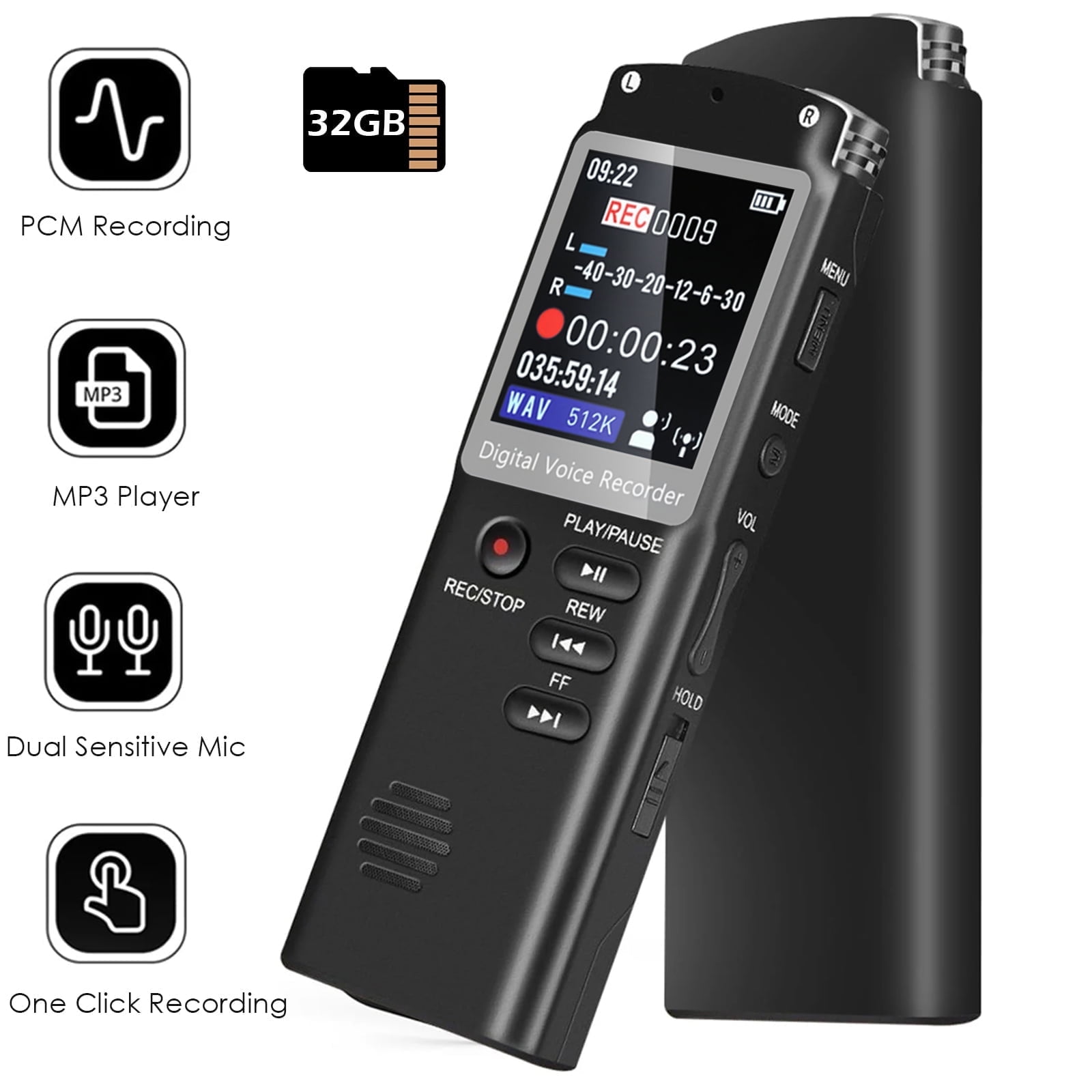 RONY 32GB Digital Voice Recorder Rechargeable Voice Activated Recording Device with A-B Repeat Playback Noise Reduction for Meeting Music Lecture Interview