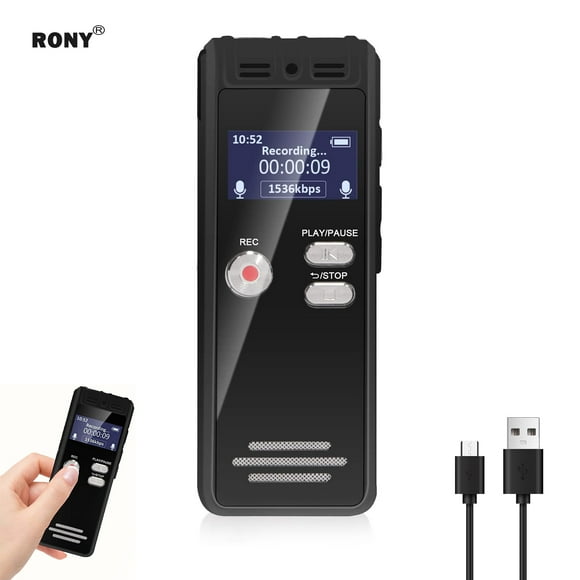 RONY One-click Digital Voice Recorder - 3072kbps Voice Activated Recorder with AB Repeat Playback Password Noise Reduction - 16GB Portable Dictaphone for Meeting Music Interview Lecture