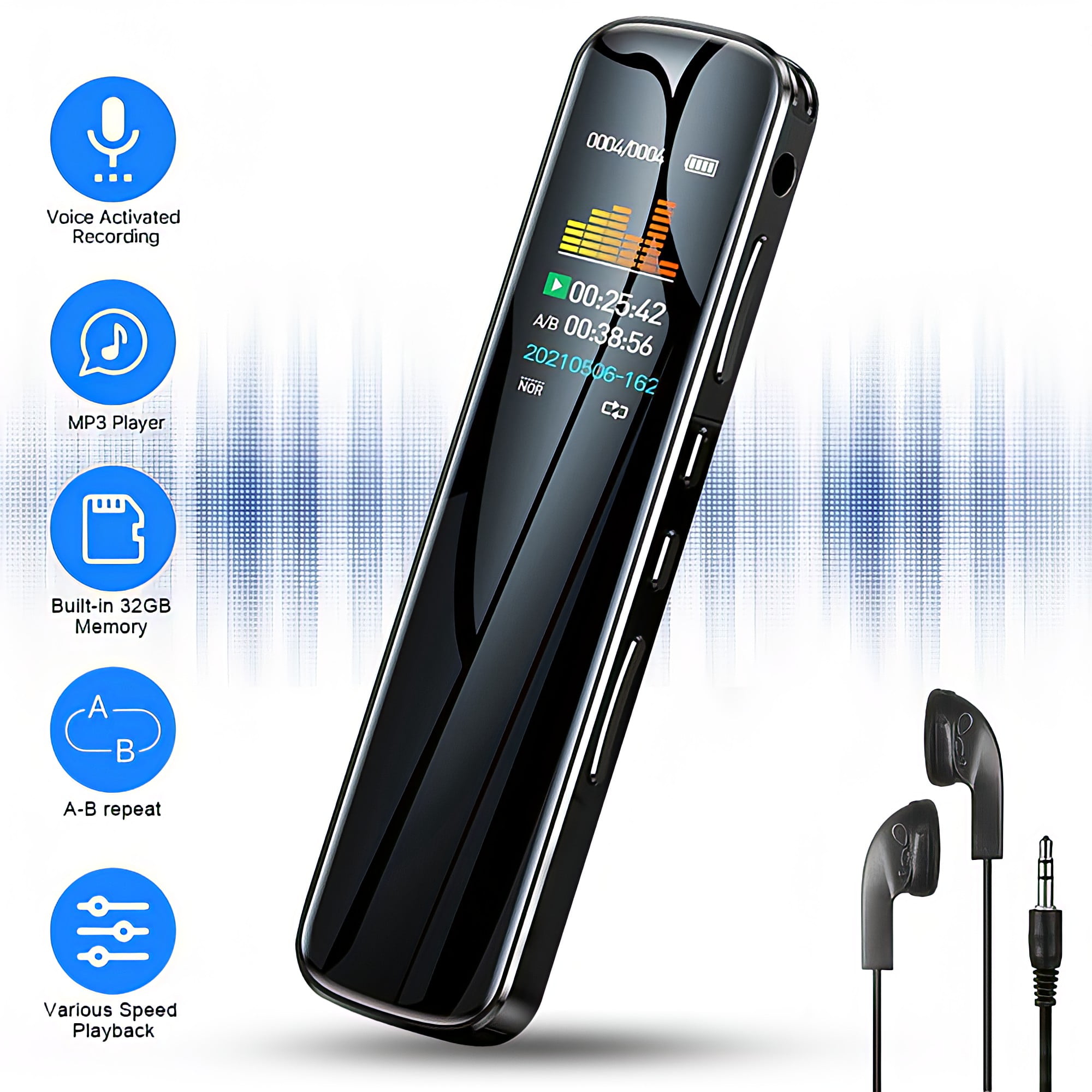 RONY Portable Color Screen Handheld Voice Recorder - 32GB One-click ...