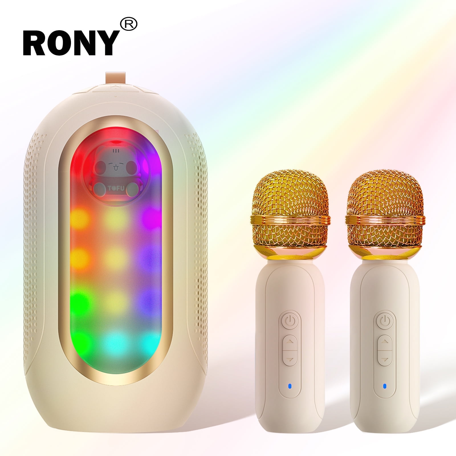 RONY Singing Karaoke Machine with 2 Wireless Microphones, Portable Karaoke Machine for Adults Kids, Bluetooth 5.3 Speaker with LED Lights Rich Bass Sound