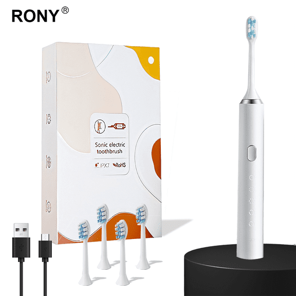RONY Sonic Electric Toothbrush for Adults with Smart Five-gear Adjustment, White, 1 Pack