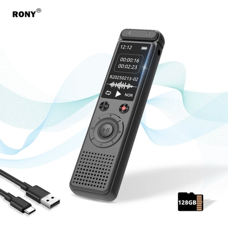 RONY Upgraded 128GB Digital Voice Recorder: 9000 Hours Voice Activated Recording Device with Playback Password MP3 Player for Lectures Meetings Interviews Calls