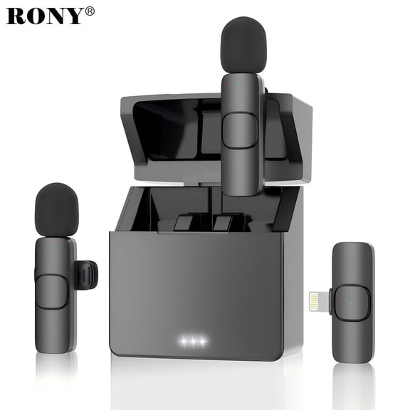 RONY Wireless Lavalier Microphone with Noise Cancelling for iPhone iPad, Dual Professional Mini Mics with Charging Case, 65FT