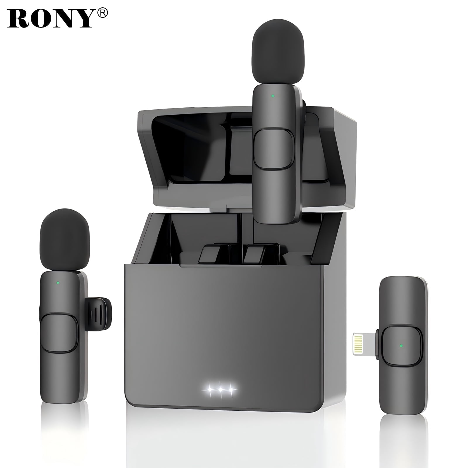 RONY Wireless Lavalier Microphone with Noise Cancelling for iPhone iPad, Dual Professional Mini Mics with Charging Case, 65FT