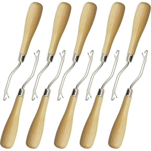 RONYOUNG 10PCS Wooden Bent Latch Hook Tool Knitting Tool Needle Hook with Wood Handle for Crafts Carpet