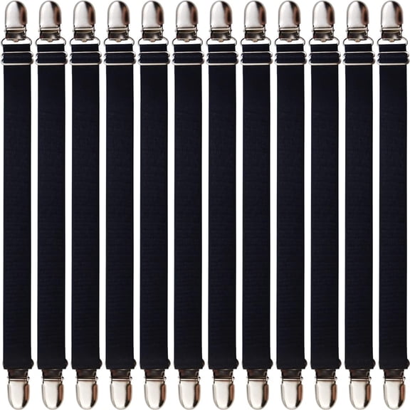RONYOUNG 12PCS Bed Sheet Clips Straps Sheet Corner Straps Holder Mattress Clips, Adjustable Elastic Bed Sheet Grippers Straps Suspender Fasteners Holder (9.45 Inch Length, 12 Pieces)