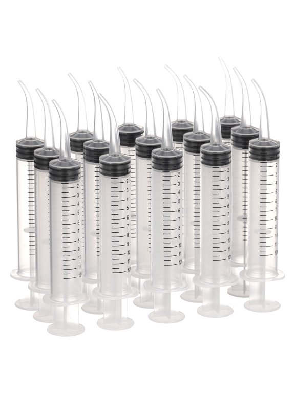 15PCS 12ml/cc Dental Syringe with Curved Tip & Measurement Disposable Graduated Dental Irrigation Syringe for Oral Dental Care, Tonsil Stones Removing, Lab, Feed Small Pet