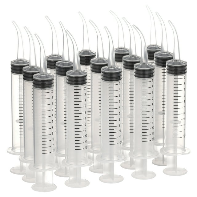 RONYOUNG 15PCS 12ml/cc Dental Syringe with Curved Tip & Measurement