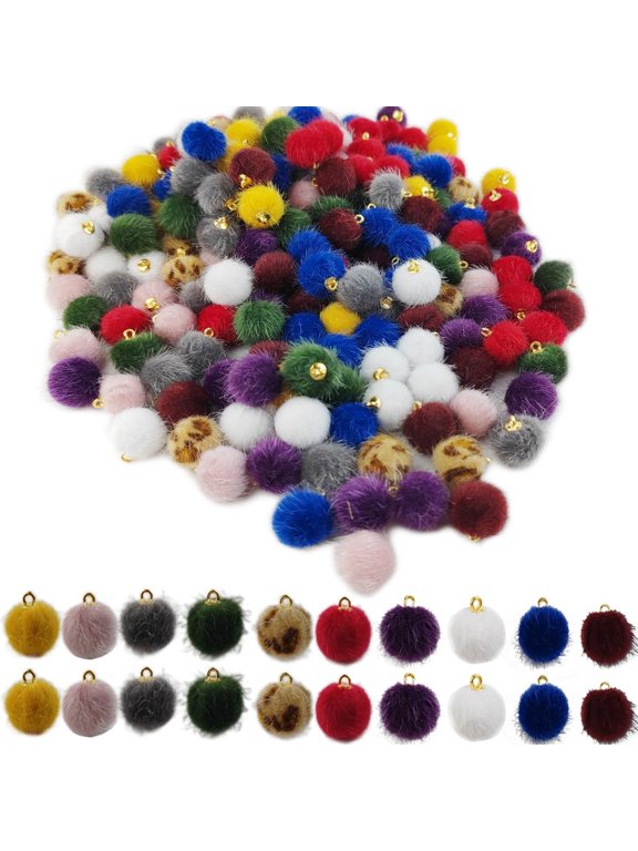 200PCS 10 Colors Fabric Fur Metallic Pompoms Earrings Charms DIY Fluffy Ball for Tassel Earrings Charm Pendant Jewelry Keychain Making