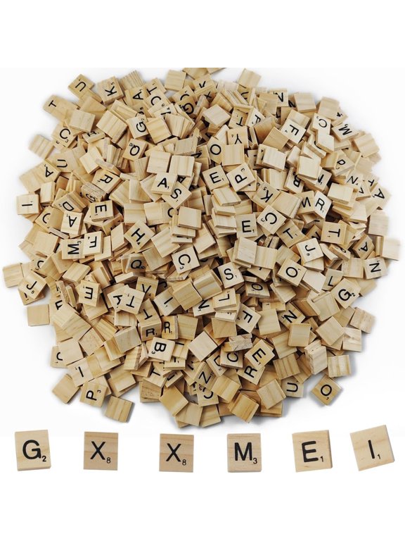 200PCS Scrabble Tiles, Wooden Letter Tiles, A-Z Capital Letters for Crafts, Spelling,Scrabble Crossword Game