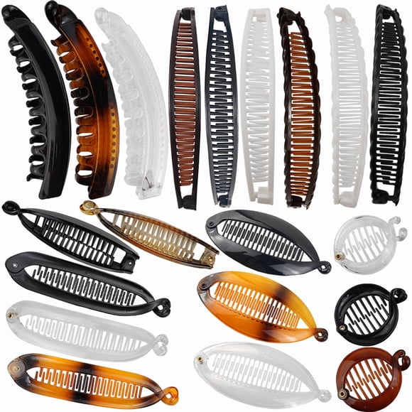 Set of colorful banana hair clips displayed on white background