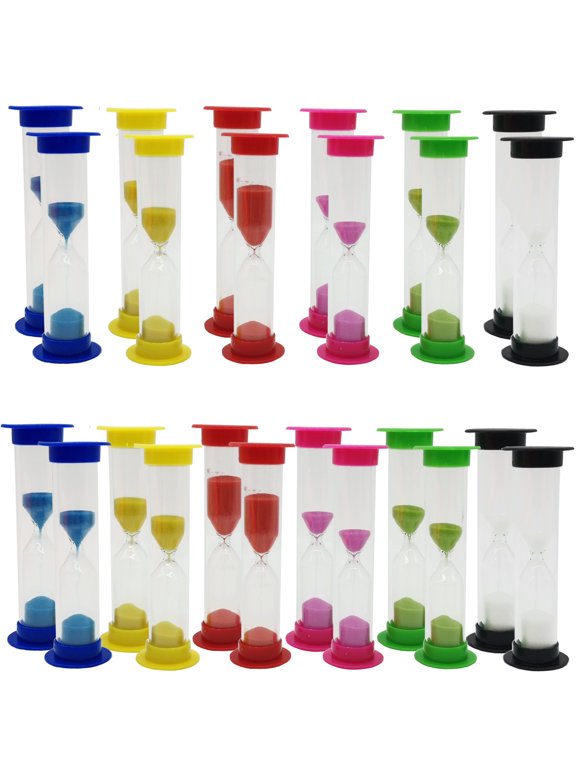 24PCS Sand Timer Plastic Sandglass Timer Colorful Hourglass Timer Sand Clock Timer 30S 1Min 2Mins 3Mins 5Mins 10Mins for Adult Kids in Classroom Kitchen Games Office