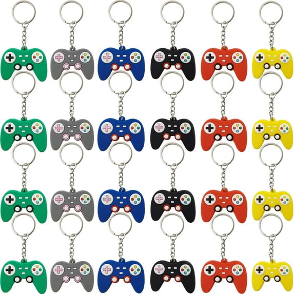 RONYOUNG 24PCS Video Game Controller Keychains in 6 Colors Video Game Party Controller Handle Key Ring Game Controller Keychain for Video Game Party Favors Birthday Baby Shower