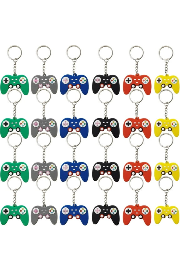 24PCS Video Game Controller Keychains in 6 Colors Video Game Party Controller Handle Key Ring Game Controller Keychain for Video Game Party Favors Birthday Baby Shower