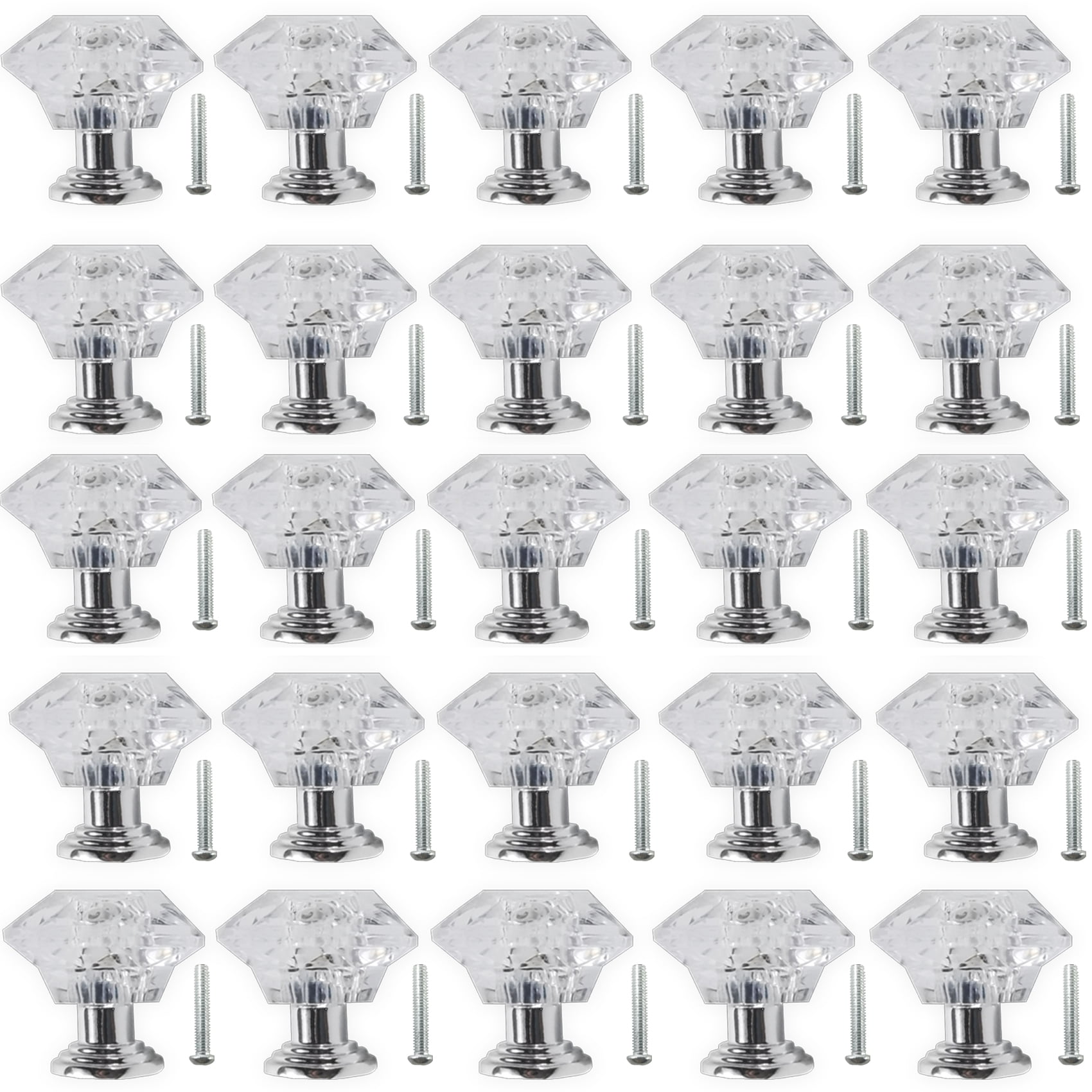 RONYOUNG 26PCS Clear Crystal Drawer Knobs, 24mm DiamondShaped Acrylic