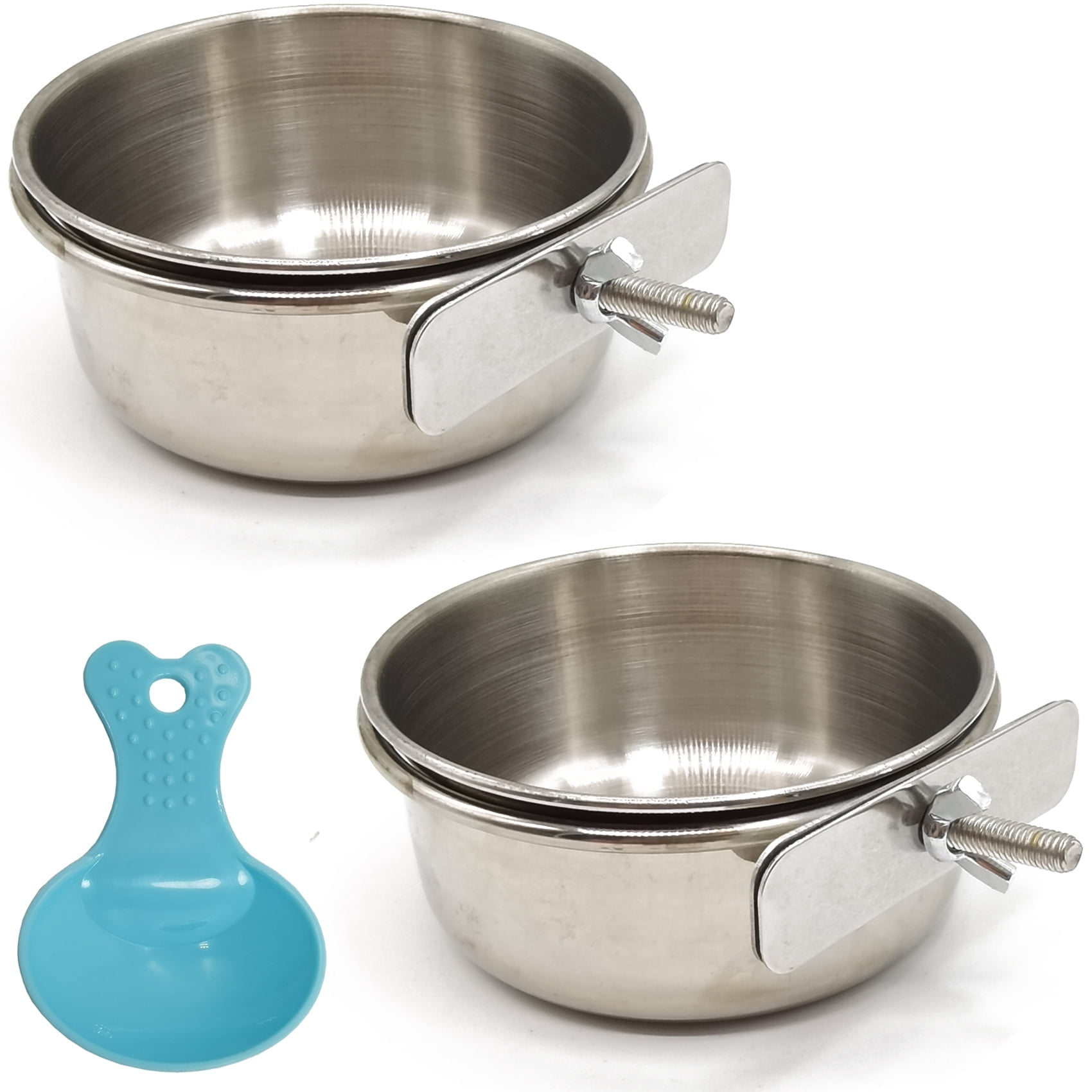RONYOUNG-2PCS-Bird-Feeding-Dish-Cups-Spoon-Parrot-Food-Bowl-Clamp-Holder-Stainless-Steel-Coop-Cup-Cage-Water-Parakeet-African-Greys-Conure-Cockatiels