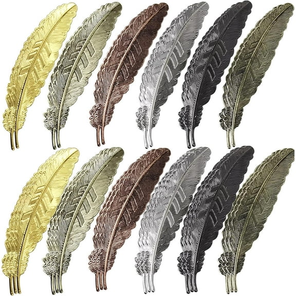 RONYOUNG 30PCS Feather Metal Bookmarks Feather Bookmarks Feather Shaped Bookmarks Vintage Feather Metal Bookmarks