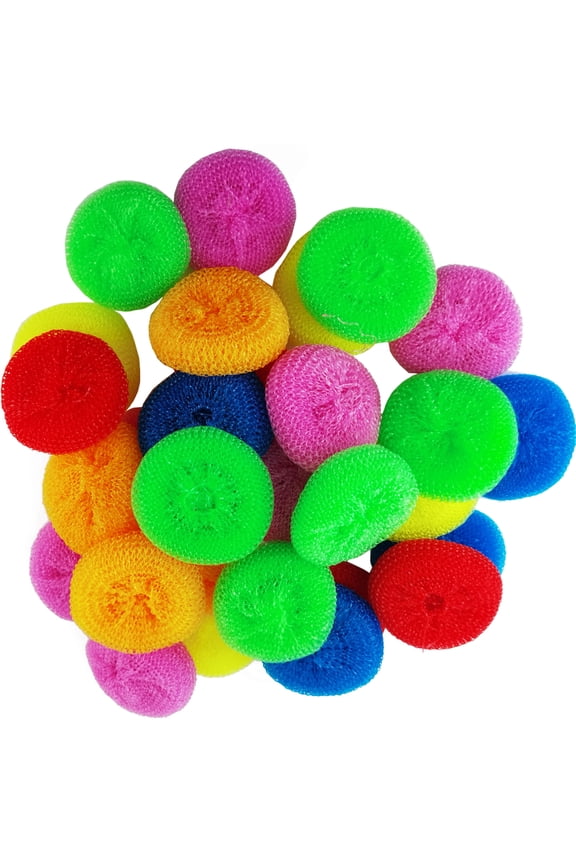 30PCS Plastic Dish Scrubbers for Dishes Plastic Pot Round Scrubber Scouring Pad Nylon Dish Scrubber, Poly Mesh Scouring Dish Pads Non Scratch Scrubbers
