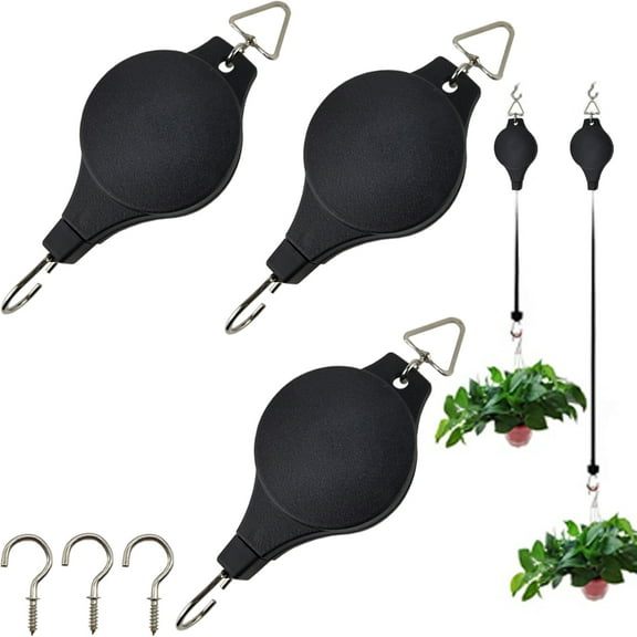 RONYOUNG 3PCS Retractable Pulley Plant Hanger with 3PCS Ceiling Hooks Plant Pulley Hanging Flower Basket Hook Hanger for Garden Baskets Pots and Birds Feeder in Different Height