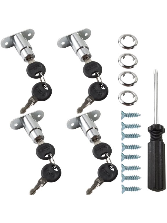 4PCS Drawer Desk Wardrobe Cabinet Push Plunger Lock with 1pc Slotted Screwdriver, 3/4" Cylinder Diameter 7/8" Cylinder Length, Zinc Alloy Chrome Finish, Keyed Alike