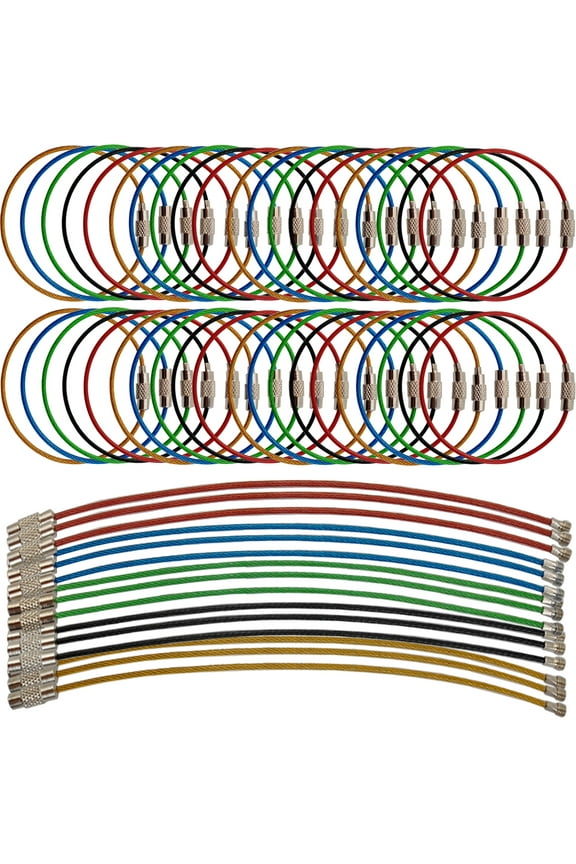 50PCS 5.9" Steel Wire Keychain, Colored Nylon Coated Stainless Steel Metal Wire Keychains, 1.5 mm Key Rings Loops for Hanging Luggage Tags, Keys and ID Tag Keepers