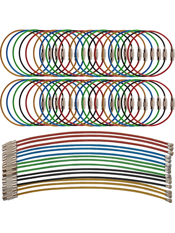 50PCS 5.9" Steel Wire Keychain, Colored Nylon Coated Stainless Steel Metal Wire Keychains, 1.5 mm Key Rings Loops for Hanging Luggage Tags, Keys and ID Tag Keepers