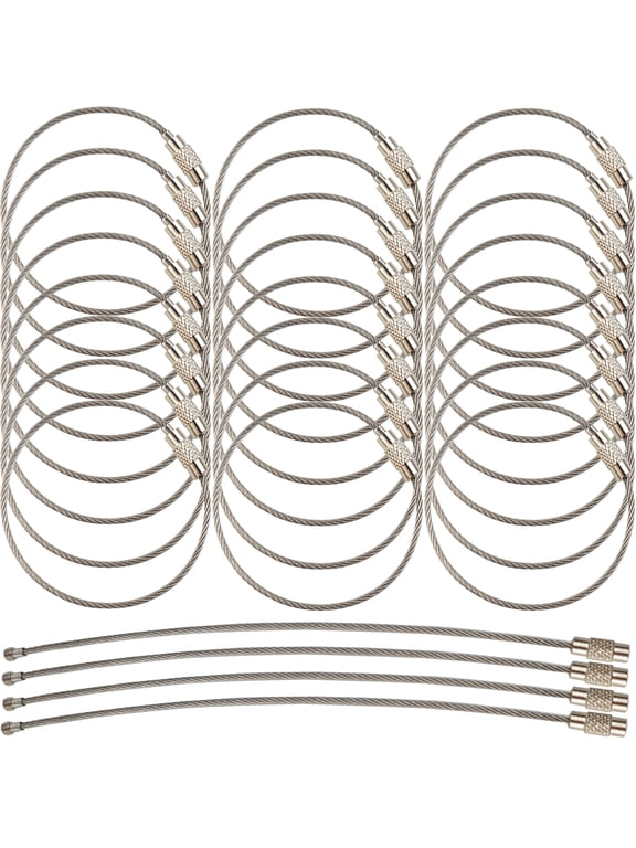 50PCS Stainless Steel Wire Keychains Cable, Key Rings, Heavy Duty Luggage Tags Loops Tag Keepers 1.5mm Twist Barrel (Cable Length: 5.9 inches)