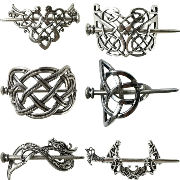 RONYOUNG 6PCS Viking Celtic Hair Clips Vintage Celtic Hairpins Silver Celtic Hair Slide Hairpins Alloy Knot Hair Pins Viking Celtic Knot Hair Accessories for Girls and Women