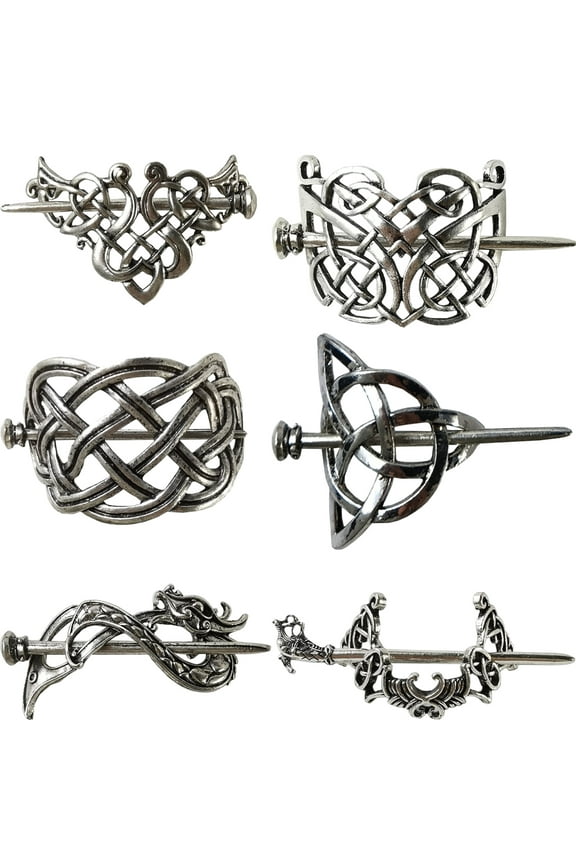 6PCS Viking Celtic Hair Clips Vintage Celtic Hairpins Silver Celtic Hair Slide Hairpins Alloy Knot Hair Pins Viking Celtic Knot Hair Accessories for Girls and Women