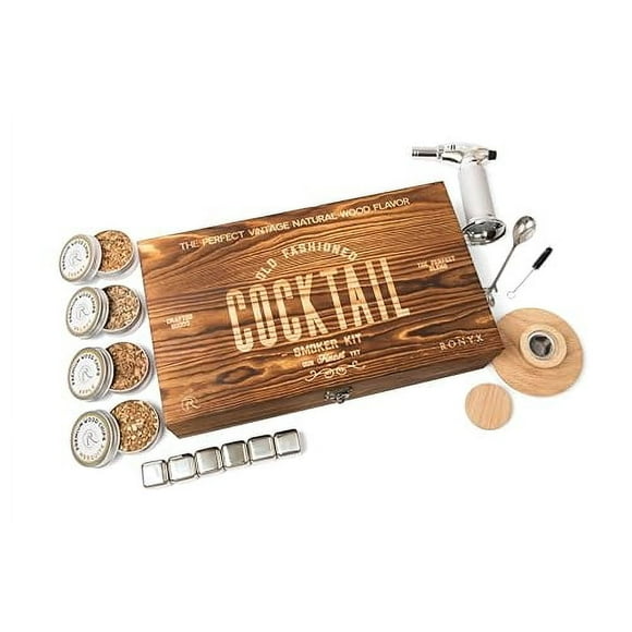 RONYX Cocktail Smoker Kit with Torch 13pcs Cocktail Smoker Set - Old Fashioned Smoker Kit for Men  4 Flavors Wood Chips  Innovative Cocktail Smoker Set for Drinks, Bourbon With