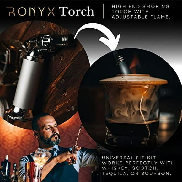 RONYX Cocktail Smoker Kit with Torch 13pcs Cocktail Smoker Set - Old Fashioned Smoker Kit for Men  4 Flavors Wood Chips  Innovative Cocktail Smoker Set for Drinks, Bourbon With