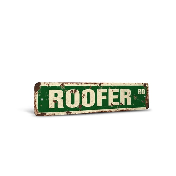 ROOFER Vintage Style Rustic Street Sign – Roofing Roof Company Shingles Repair Retro Decorative Wall Sign for Home, Bar, Garage, or Outdoor Use | 4" X 18" Plastic Road Sign