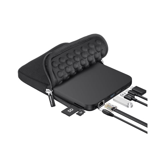 ROOFULL New USB 3.0 External CD DVD Drive with Ethernet Adapter, USB-A/C Ports, SD/TF Card Slot, Carrying Case, USB-C CD DVD Reader Burner Writer Player Optical Disc Drive for Windows & Mac Laptop PC