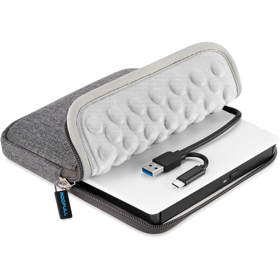 ROOFULL USB 3.0 and USB Type-C External CD DVD Drive with Protective Carrying Case … (White)