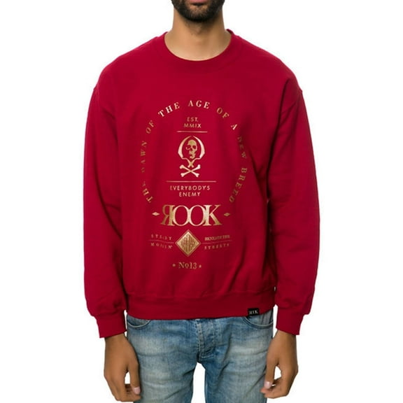 ROOK Mens The Dawn Crewneck Sweatshirt, Red, Medium