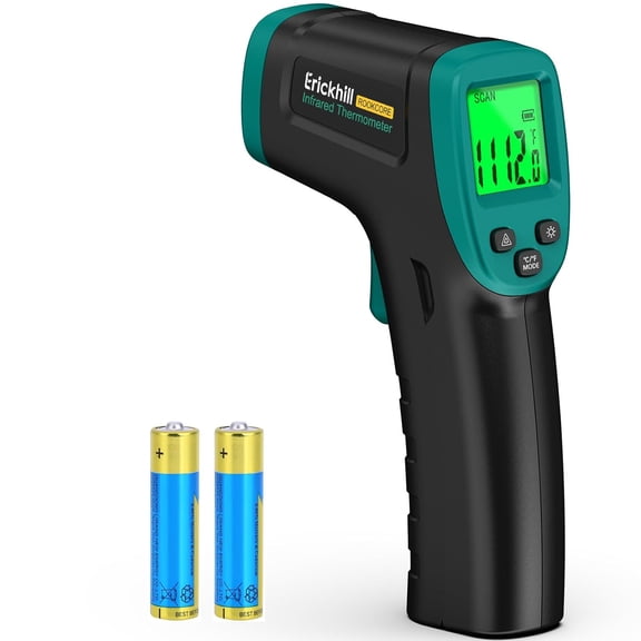 ROOKCORE Infrared Thermometer -50~600 Adjustable Emissivity Non-Contact Laser Gun LCD Backlit Display -Compact Size for Vehicle Repair/Cooking/BBQ/Freezer/Food, Dark Green