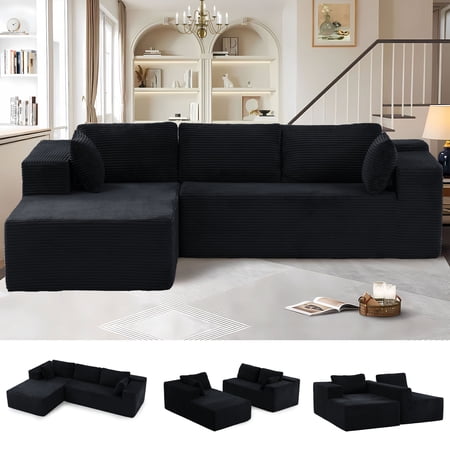 ROOMARK 104.3" L Shaped Sofa Modular, Corduroy Cloud Couches with Deep Seats &High-Back, Upholstered Couches for Living Room Bedroom with Chaise, No Assembly Required