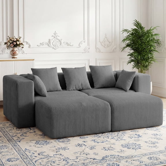 ROOMARK 117.2" L Shaped Sofa Modular, Corduroy Cloud Couches with Deep Seats &High-Back, Upholstered Couches for Living Room Bedroom with Chaise, No Assembly Required