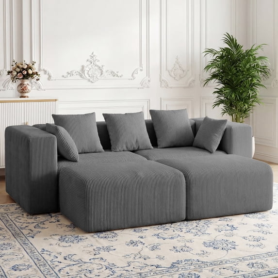 ROOMARK 117.2" L Shaped Sofa Modular, Corduroy Cloud Couches with Deep Seats &High-Back, Upholstered Couches for Living Room Bedroom with Chaise, No Assembly Required