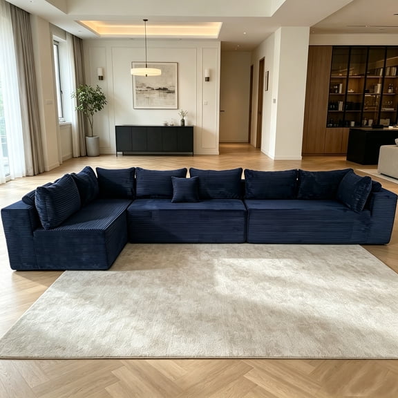 ROOMARK 136" U-Shaped Modular Sectional Cloud Sofa, 7 Seater Corduroy, Deep Seats, No Assembly, Breathable