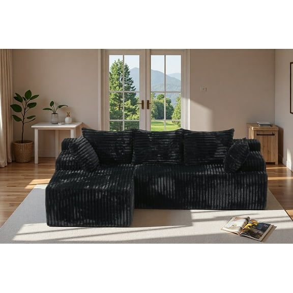 ROOMARK 95" L Shaped Sofa Modular, Corduroy Cloud Couches with Deep Seats &High-Back, Upholstered Couches for Living Room Bedroom with Chaise, No Assembly Required
