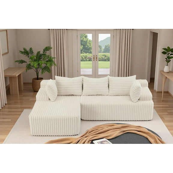 ROOMARK 95" L Shaped Sofa Modular, Corduroy Cloud Couches with Deep Seats &High-Back, Upholstered Couches for Living Room Bedroom with Chaise, No Assembly Required