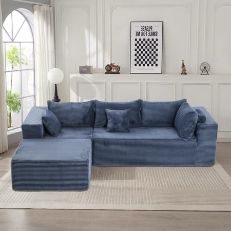 ROOMARK 97" L-Shaped Modular Sectional Cloud Sofa, 7 Seater Corduroy, Deep Seats, No Assembly, Breathable