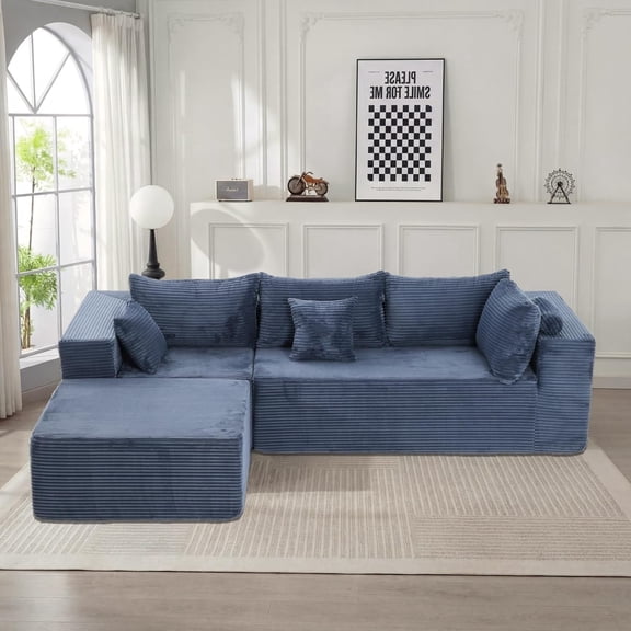 ROOMARK 97" L-Shaped Modular Sectional Cloud Sofa, 7 Seater Corduroy, Deep Seats, No Assembly, Breathable