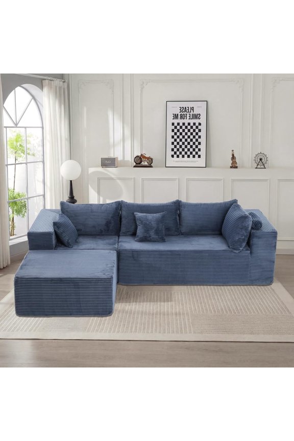 97" L-Shaped Modular Sectional Cloud Sofa, 7 Seater Corduroy, Deep Seats, No Assembly, Breathable