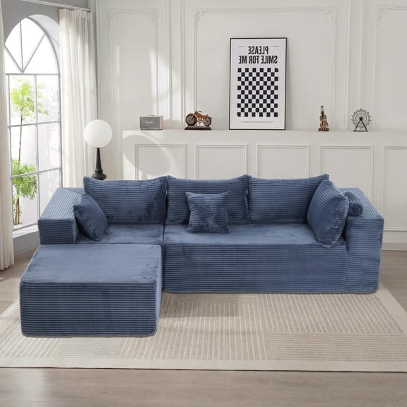 ROOMARK 97" L-Shaped Modular Sectional Cloud Sofa, 7 Seater Corduroy, Deep Seats, No Assembly, Breathable