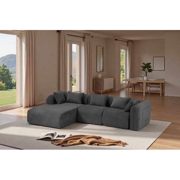 ROOMARK Cloud Sectional Couch in Two Boxes, Compressed Modular Sectional Sofa with Deep Seat, Chenille Couches, L-Shaped Sofa for Living Room