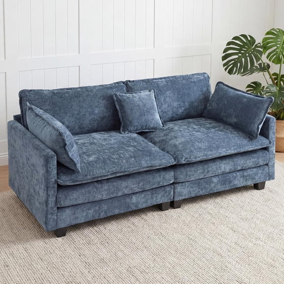 ROOMARK Deep Seat Comfy Cloud Modular Sectional Sofa, Modern Modular Couch for Home Living Room Bedroom(Blue, 2-Seats)