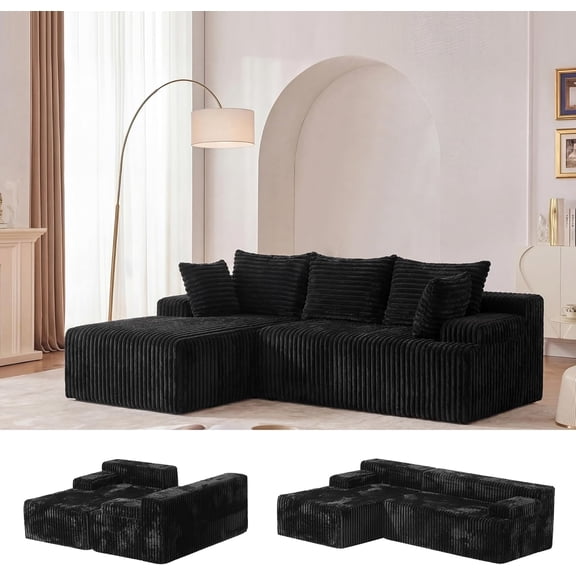 ROOMARK Left Facing Chaise L-Shaped Corduroy Sectional, Deep Seat Modular Cloud Couch, Memory Foam, No Assembly, for Living Room Apartment Bedroom