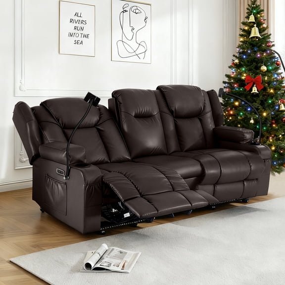ROOMARK Electric Loveseat Recliner Double Recliner RV Sofa & Console, Wall Hugger Loveseat Reclining RV, RV Theater Seats, RV Couch, RV Home Theater Seating Furniture